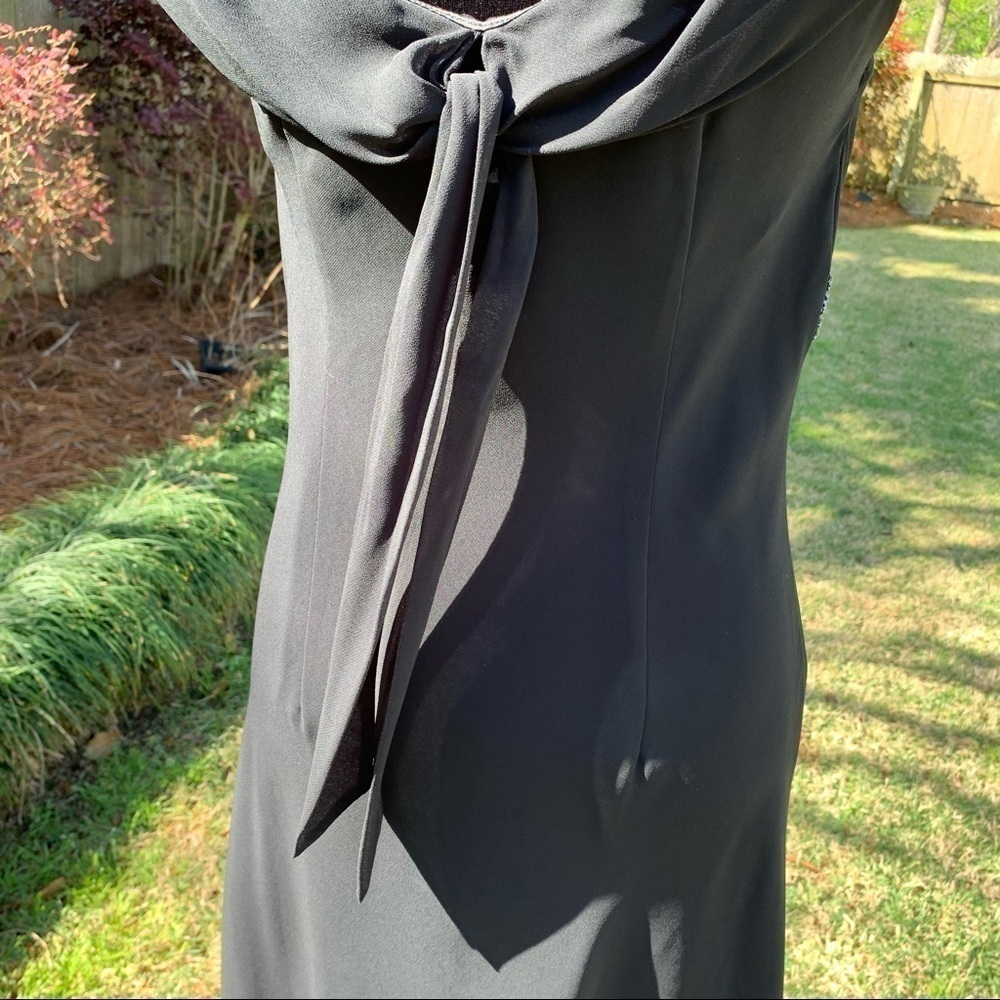 BICE black drape cowl neck sleeveless empire waist beaded fit and flare dress - Picture 6 of 12